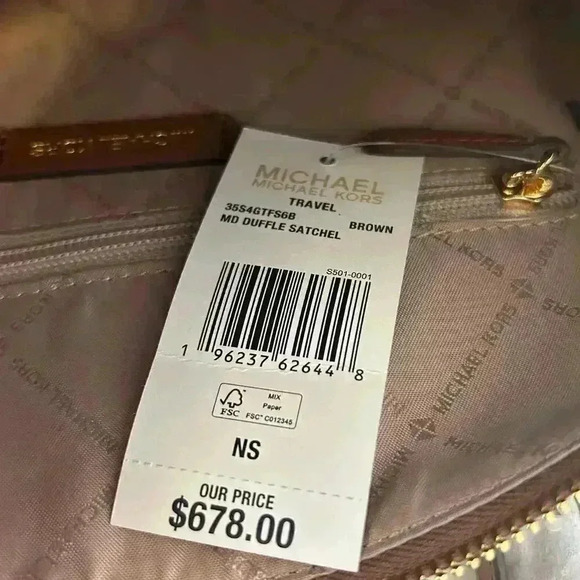 MICHAEL KORS JST TRAVEL MEDIUM DUFFLE SATCHEL SHOULDER CROSSBODY BAG MK BROWN - Picture 10 of 12